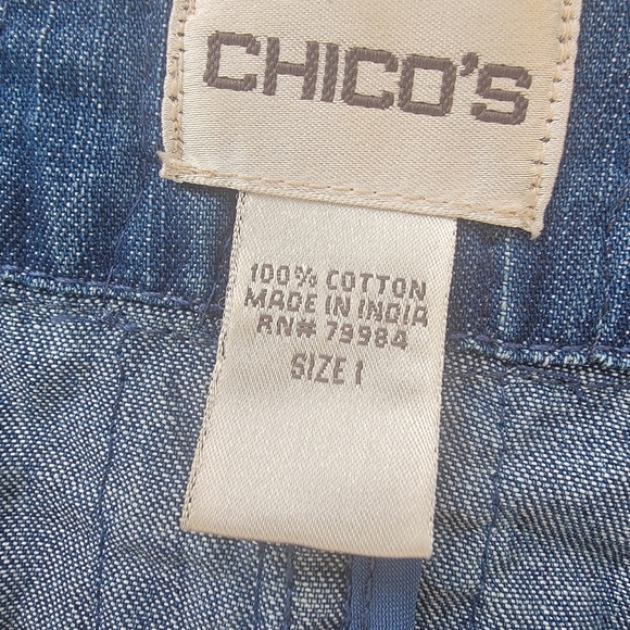Chico's 100%cotton all sequins open front blue jean jacket size 1 Medium - Picture 5 of 16